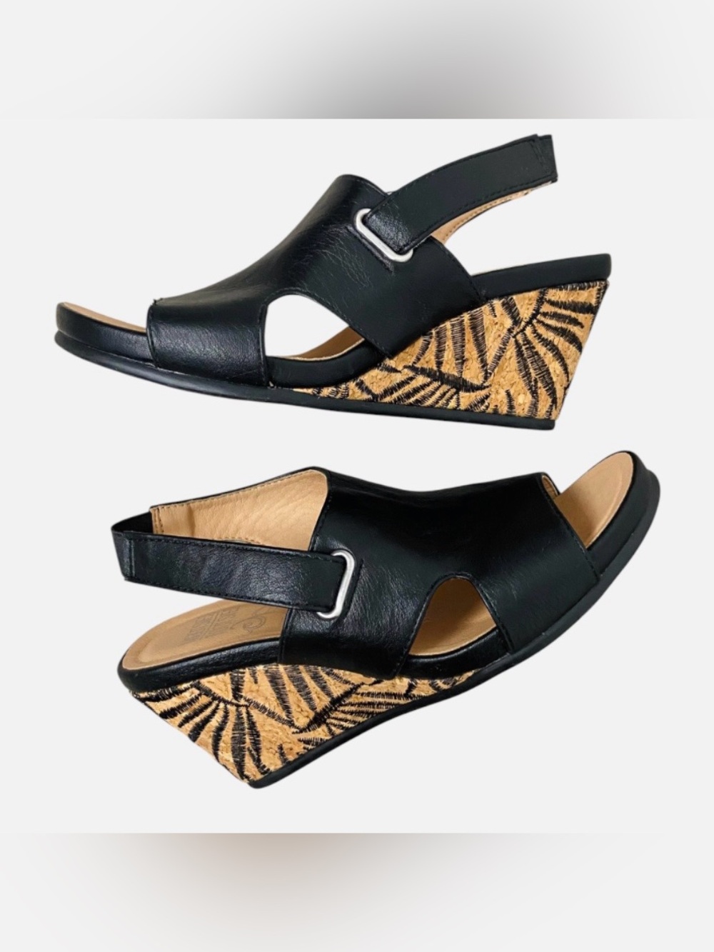Mootsies Tootsies Thadley Black Embroidered Cork Sling Back Wedge Sandals